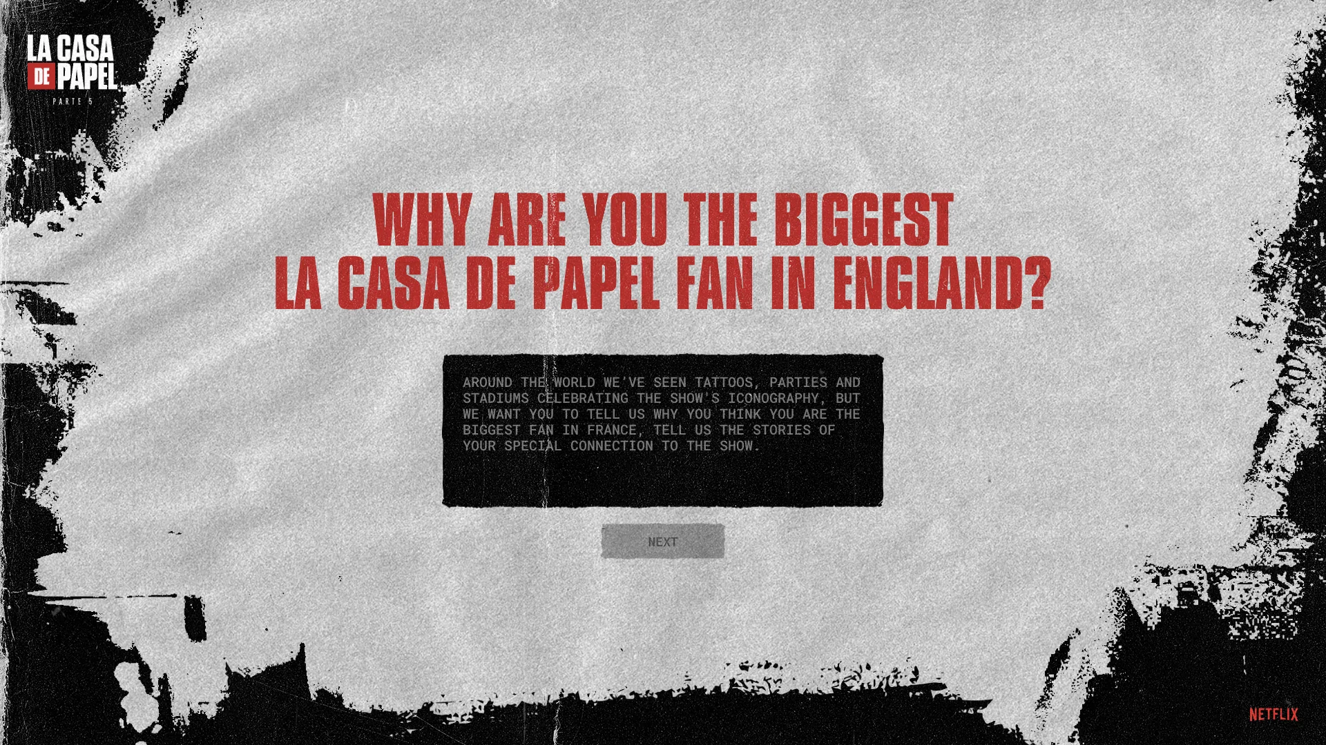 La Casa de Papel Biggest Fan creative screen