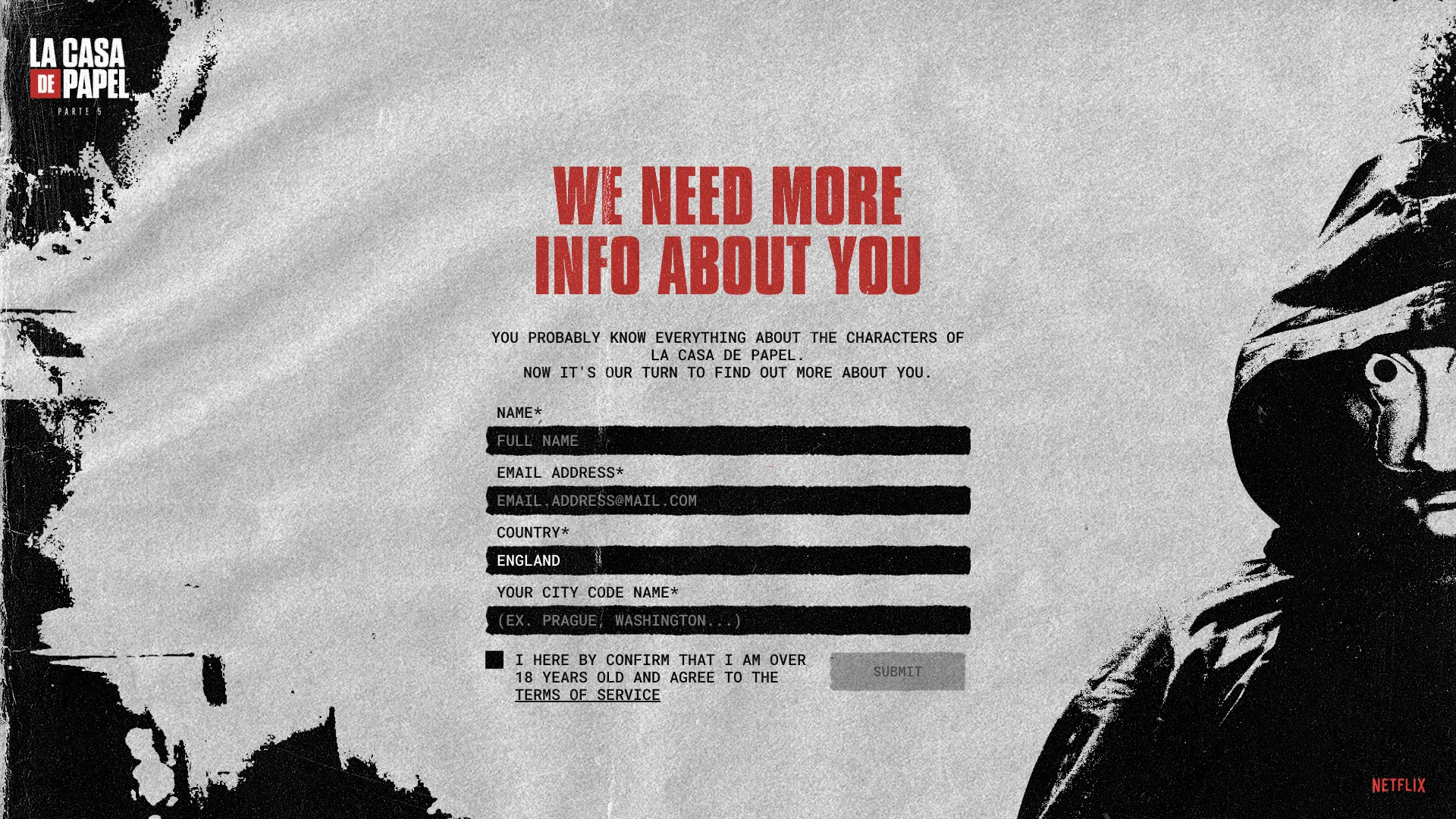 La Casa de Papel Biggest Fan entry form